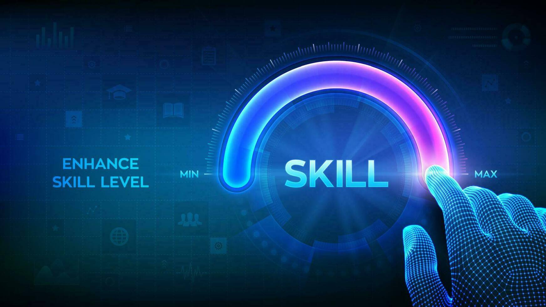 skilllevelsgrowthincreasingskillslevelwireframehandispullinguptothemaximumpositioncircleprogressbarwiththewordskillconceptofprofessionaloreducationalknowledgevector_m2mjg_1744