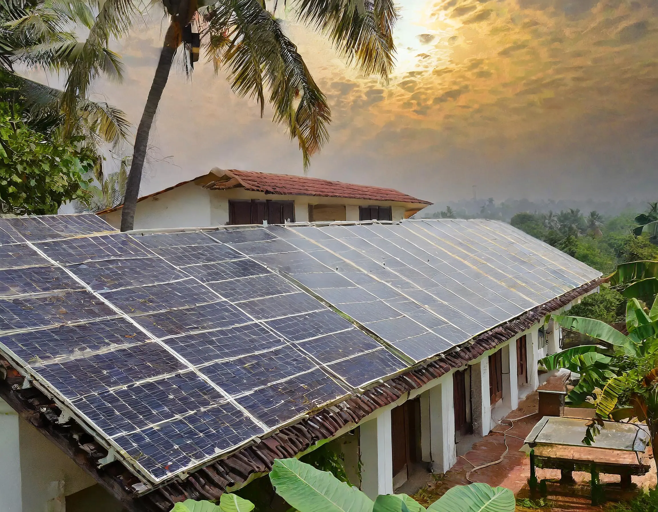 solar panels erected on rooftop in Kerala