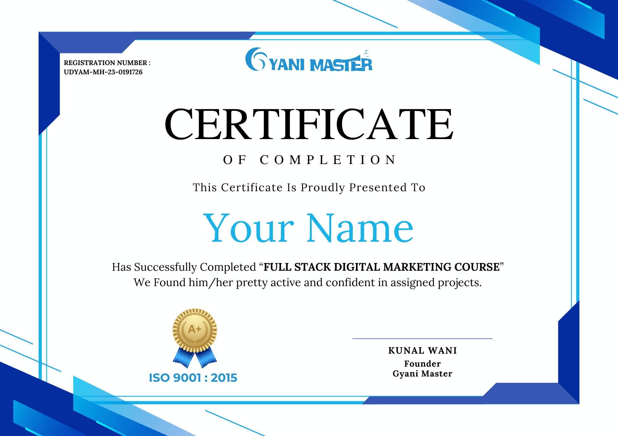 Digital Marketing Course Certificate Digital Marketing Course Certificate