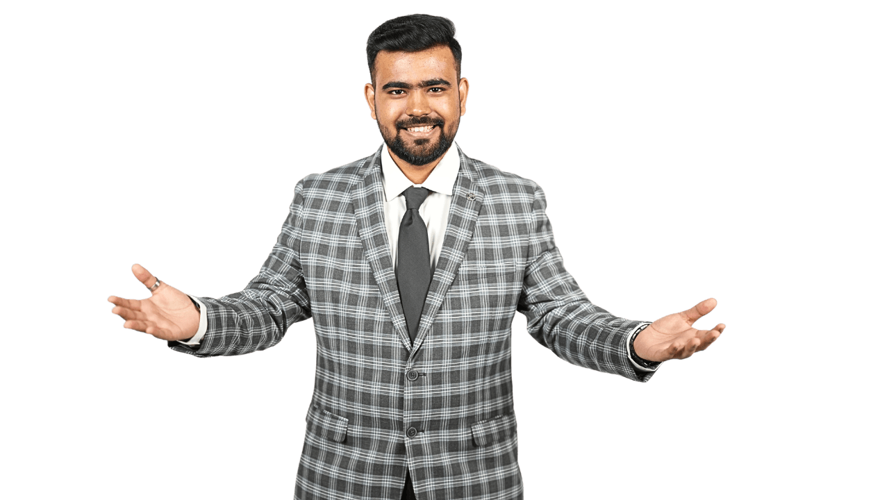 Purvesh Mahajan, founder of PM Digitals, in a grey checked suit