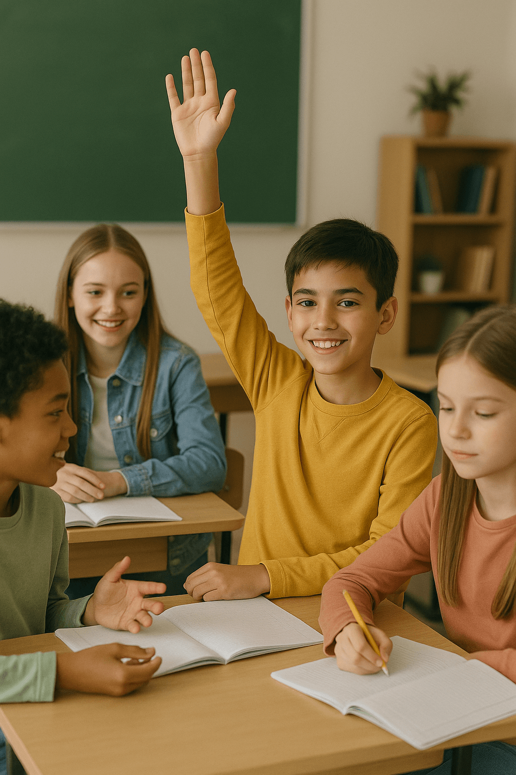 Confident student participating in class