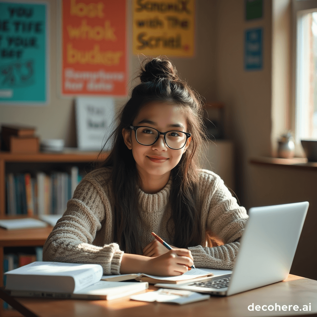 Confident student studying independently