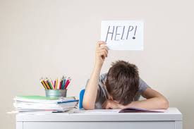 Stressed student struggling with homework