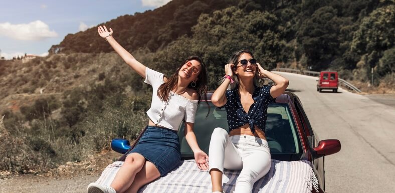 Friends on road trip during break