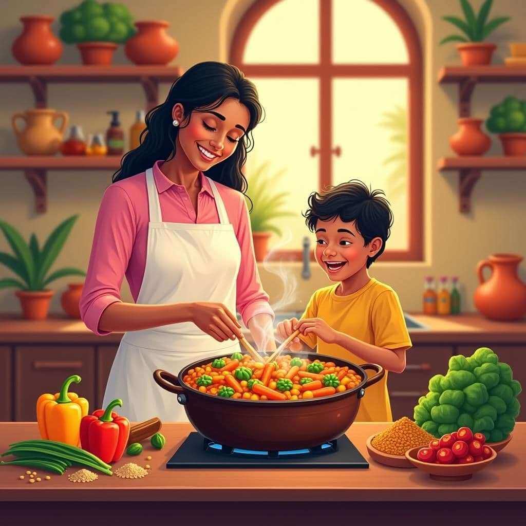 Happy family cooking together