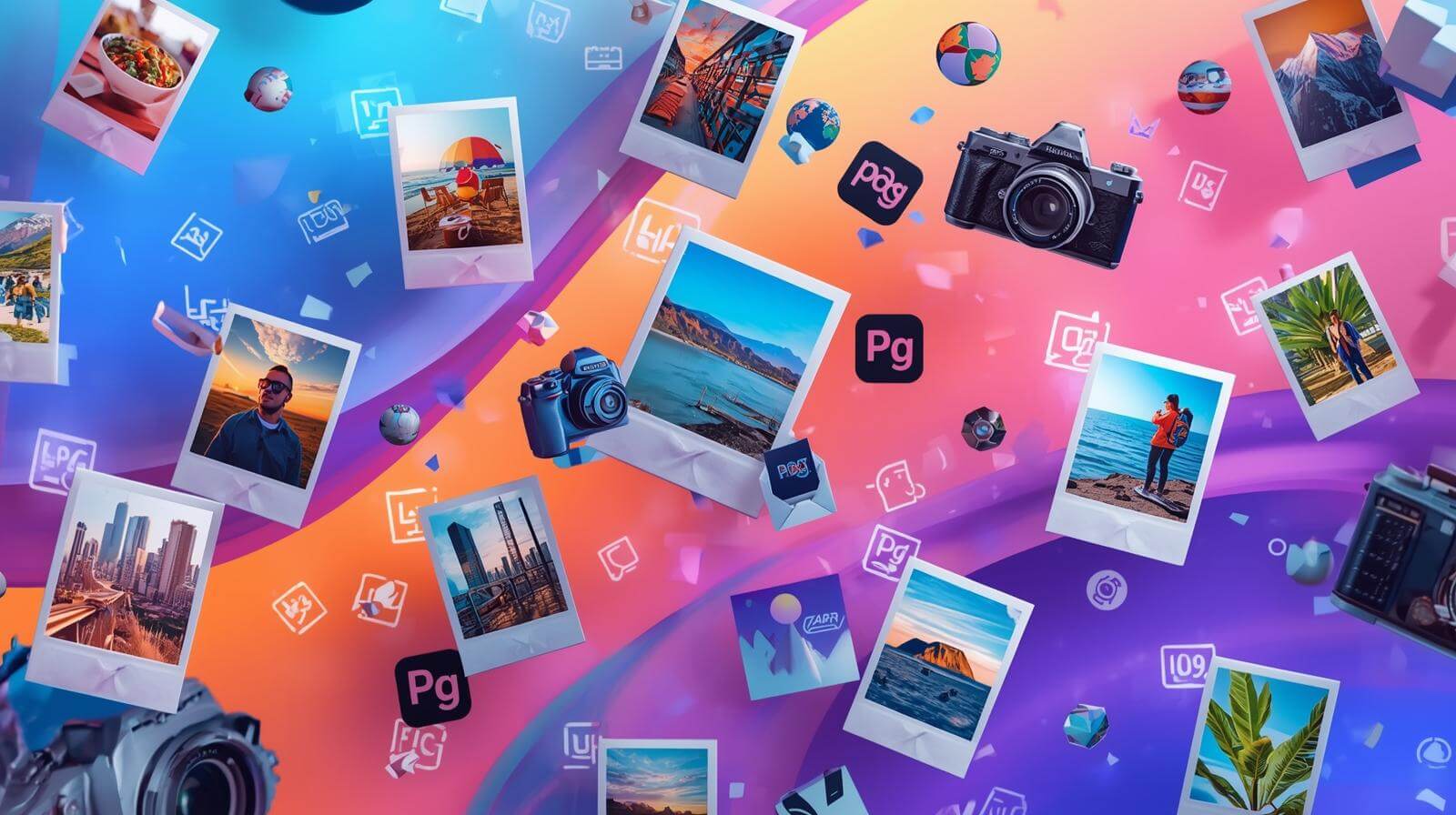 Abrighthighresolutiondigitalworkspacefilledwithfloatingimagethumbnailsrepresentingvariouscategoriesliketravelfoodpeoplenaturetechnologyandbusiness_uyota_1600