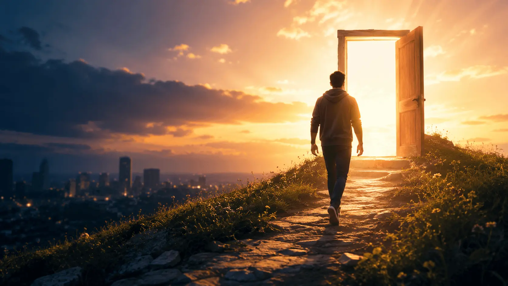 Man feeling free and hopeful