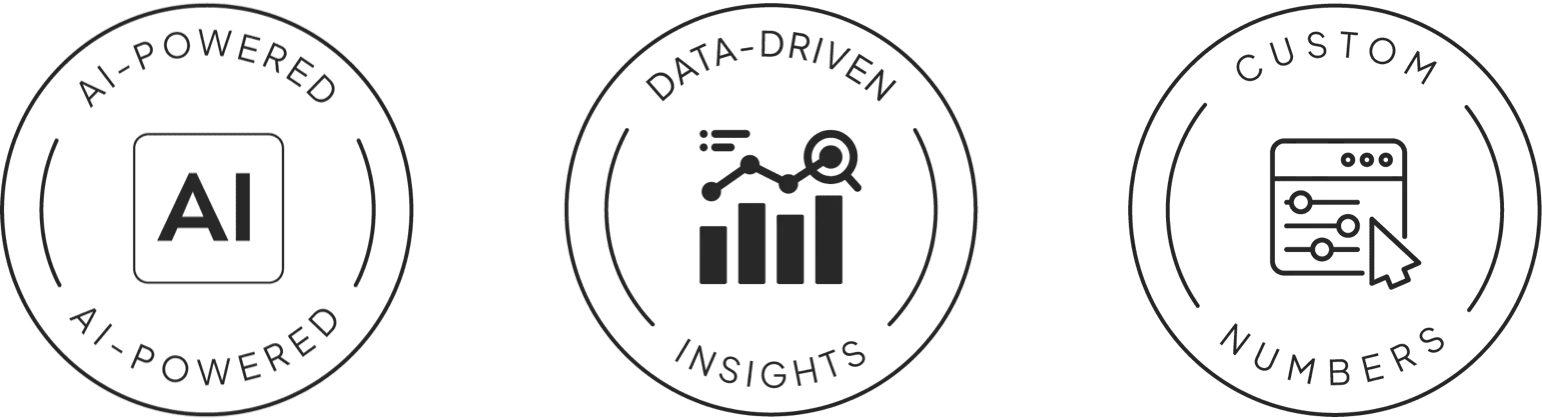 Icons showing AI technology, bonus rewards, and extra content features included with Lotto Champ software.