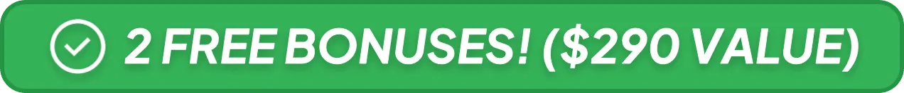 Green banner showing two free bonuses worth $290 included with Lotto Champ purchase.