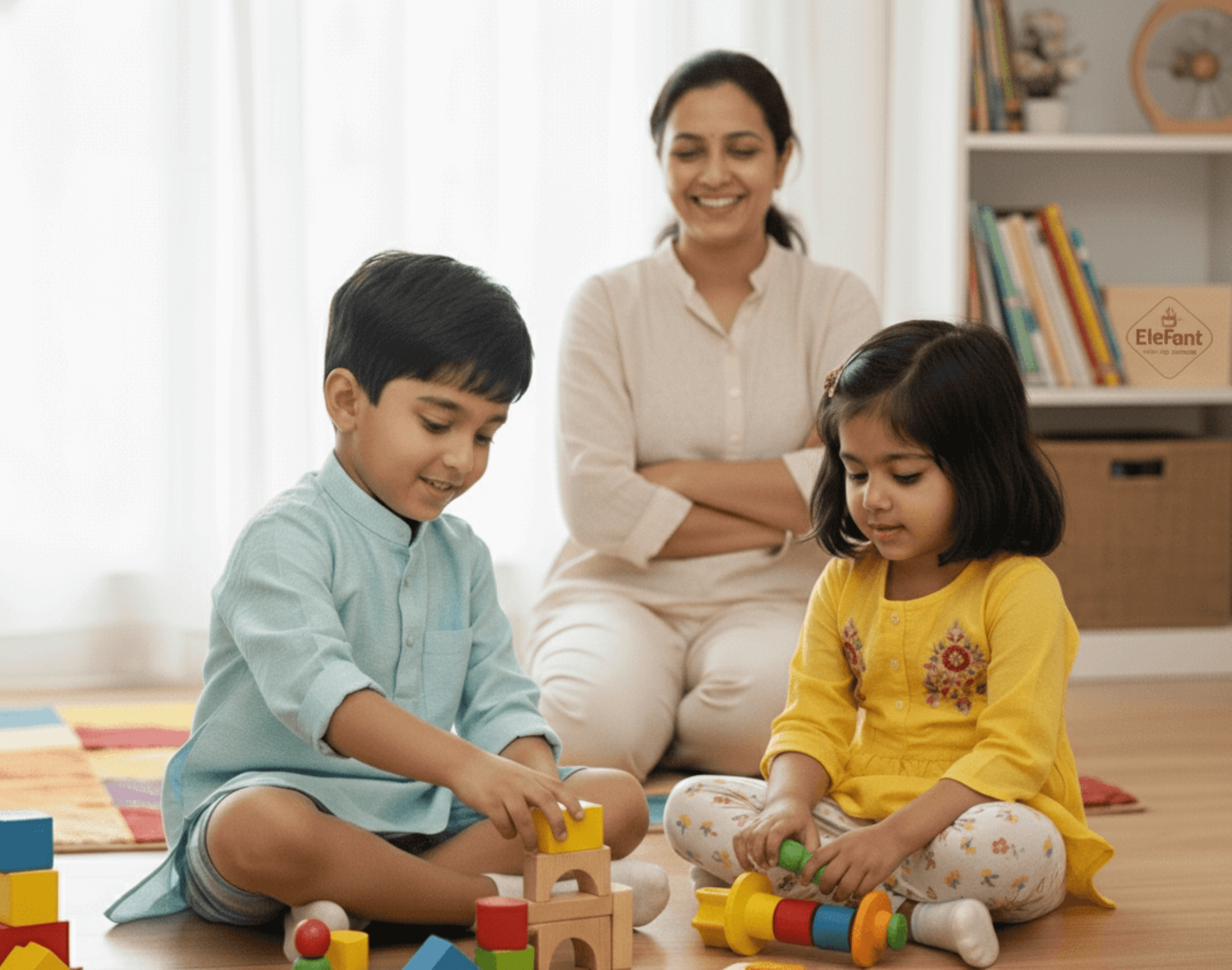 Happy child playing with EleFant toys