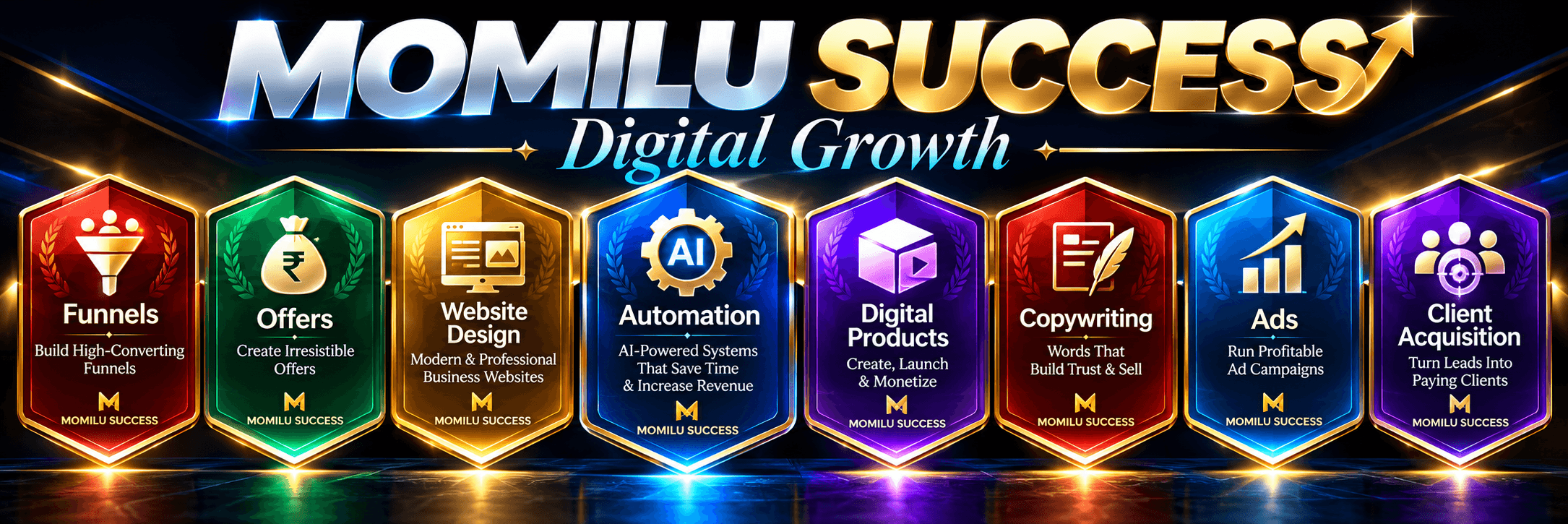 MOMILU SUCCESS Digital Growth: funnels, offers, website design, automation, digital products, copywriting, ads and client acquisition