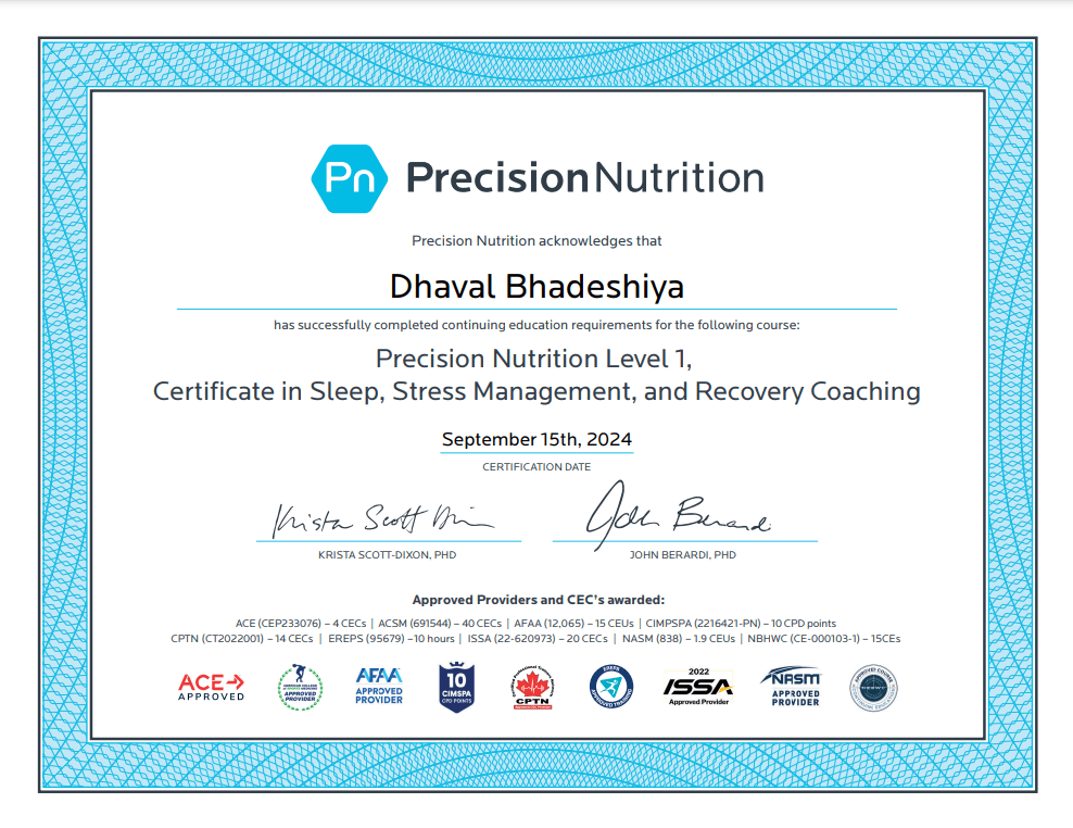 Precision Nutrition Sleep, Stress Management and Recovery certificate