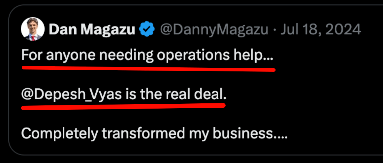 Dan Magazu on X: For anyone needing operations help, Depesh Vyas is the real deal.
