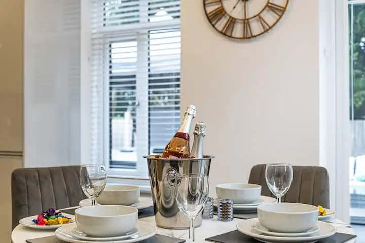 Dining table set with champagne
