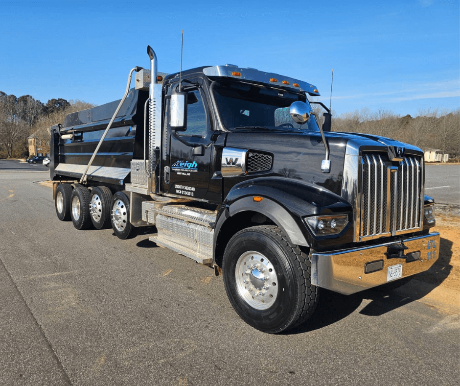 Dump truck hauling dirt on construction site