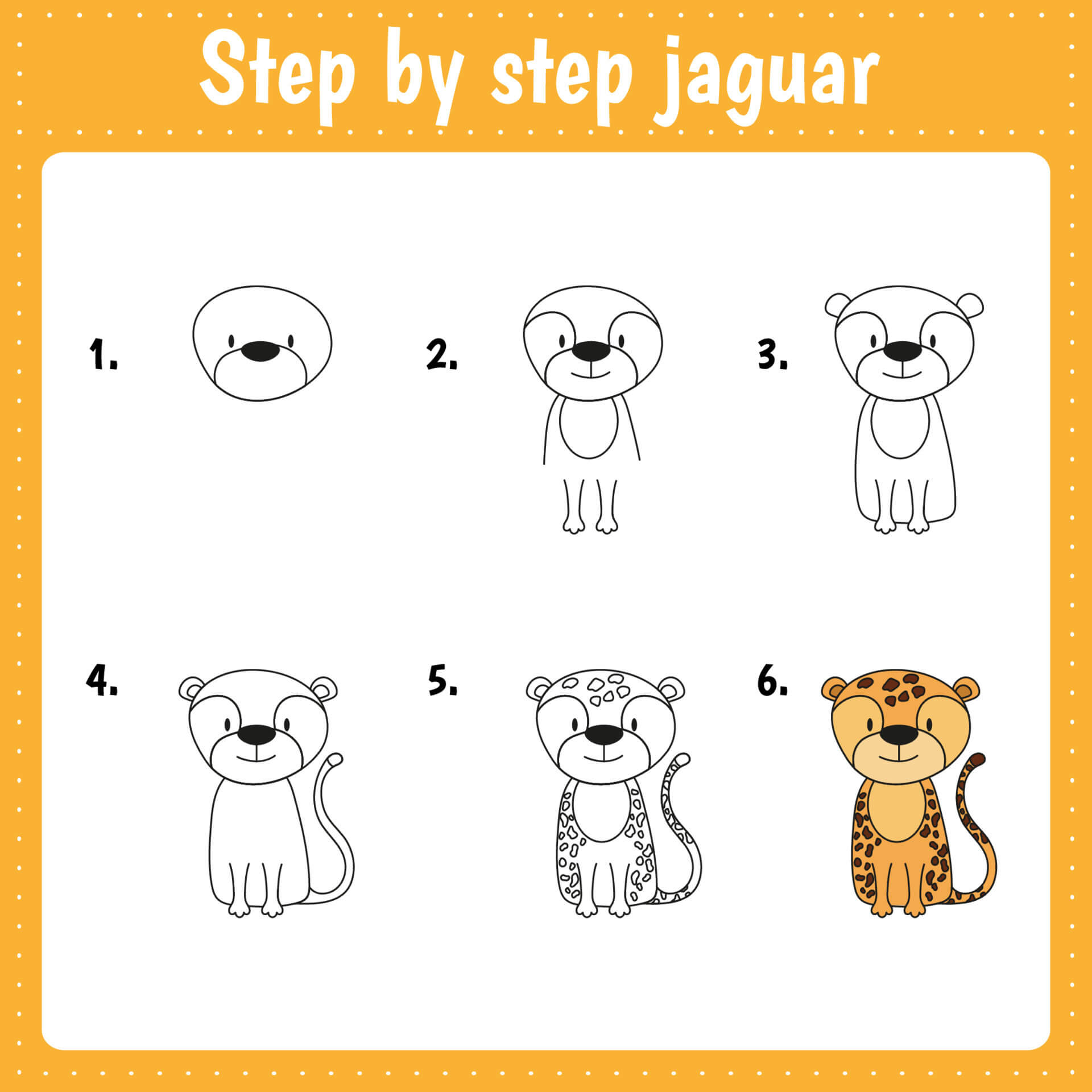 q1nta_1920_drawinglessonforchildrenhowdrawjaguardrawingtutorialwithfunnyanimalstepbysteprepeatsthepicturekidsactivityartpageforbookillustrationvector