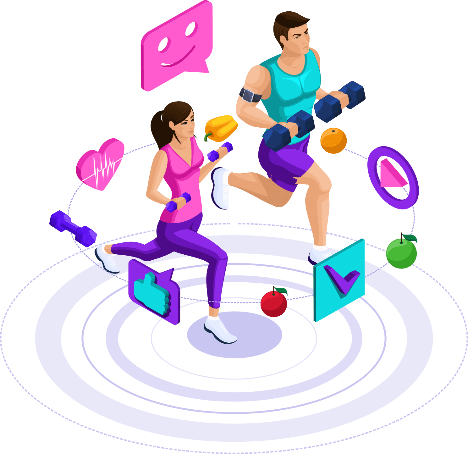 k5mty_1489_isometricgirlmanrunjumpcouplerunathletessportswearhealthylifestyle