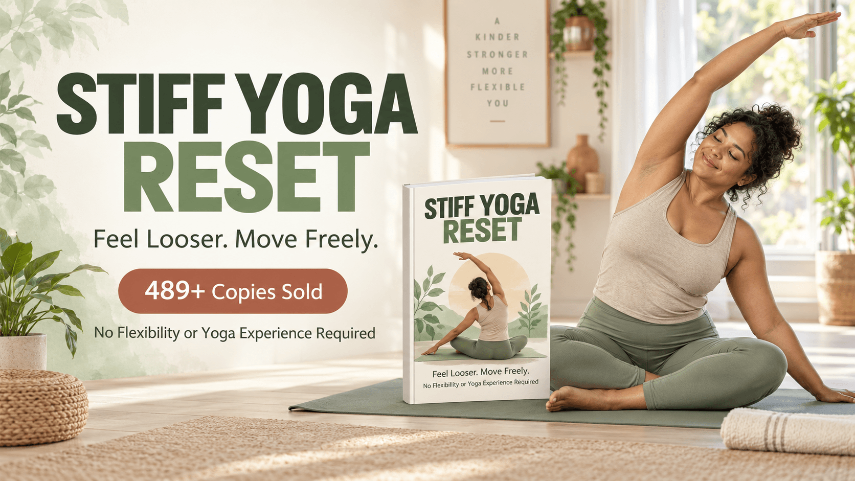 The Stiff Body Reset ebook shown as a practical at-home yoga guide
