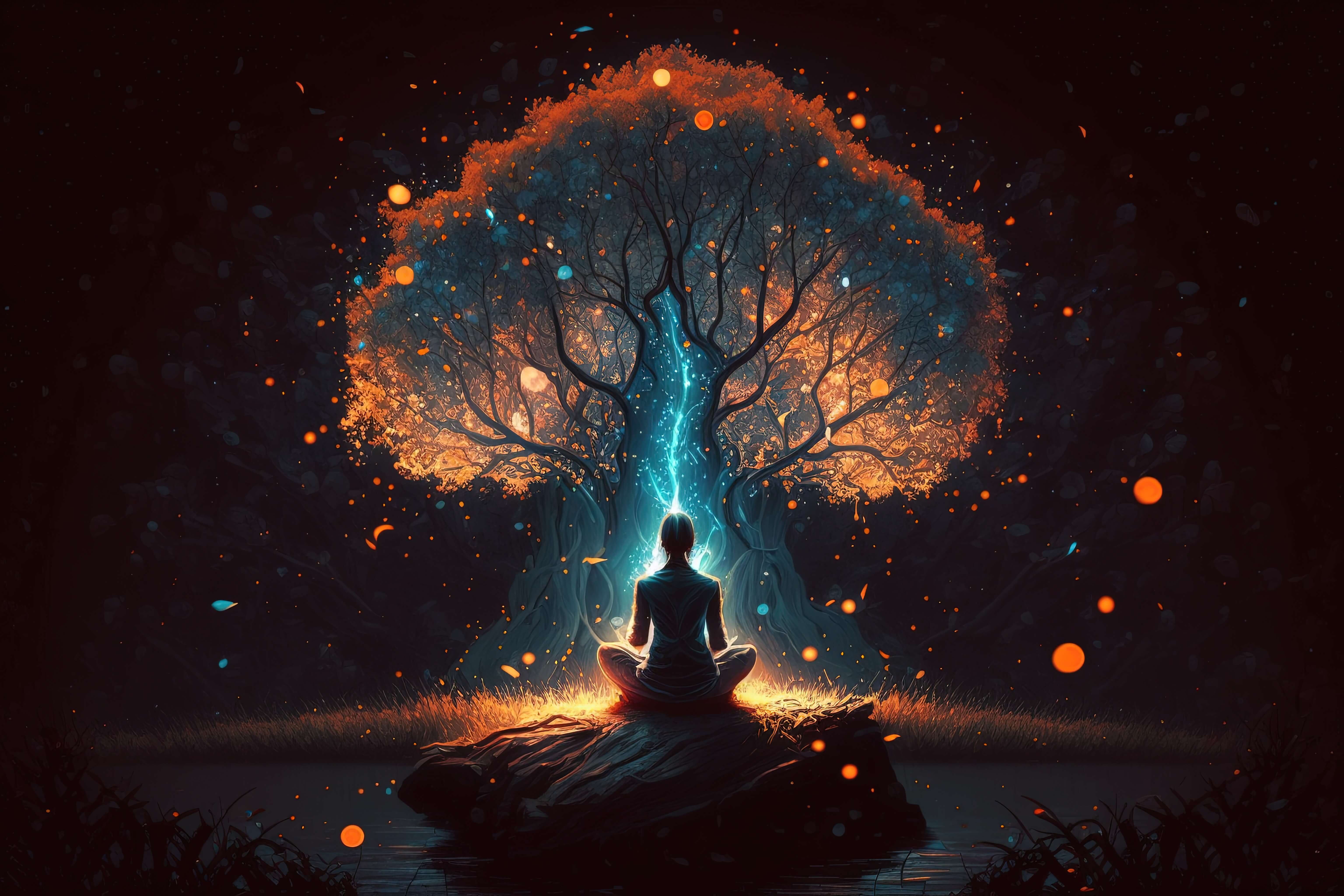 humansittingmeditationpositiontreelightparticlesart_gynjy_6144