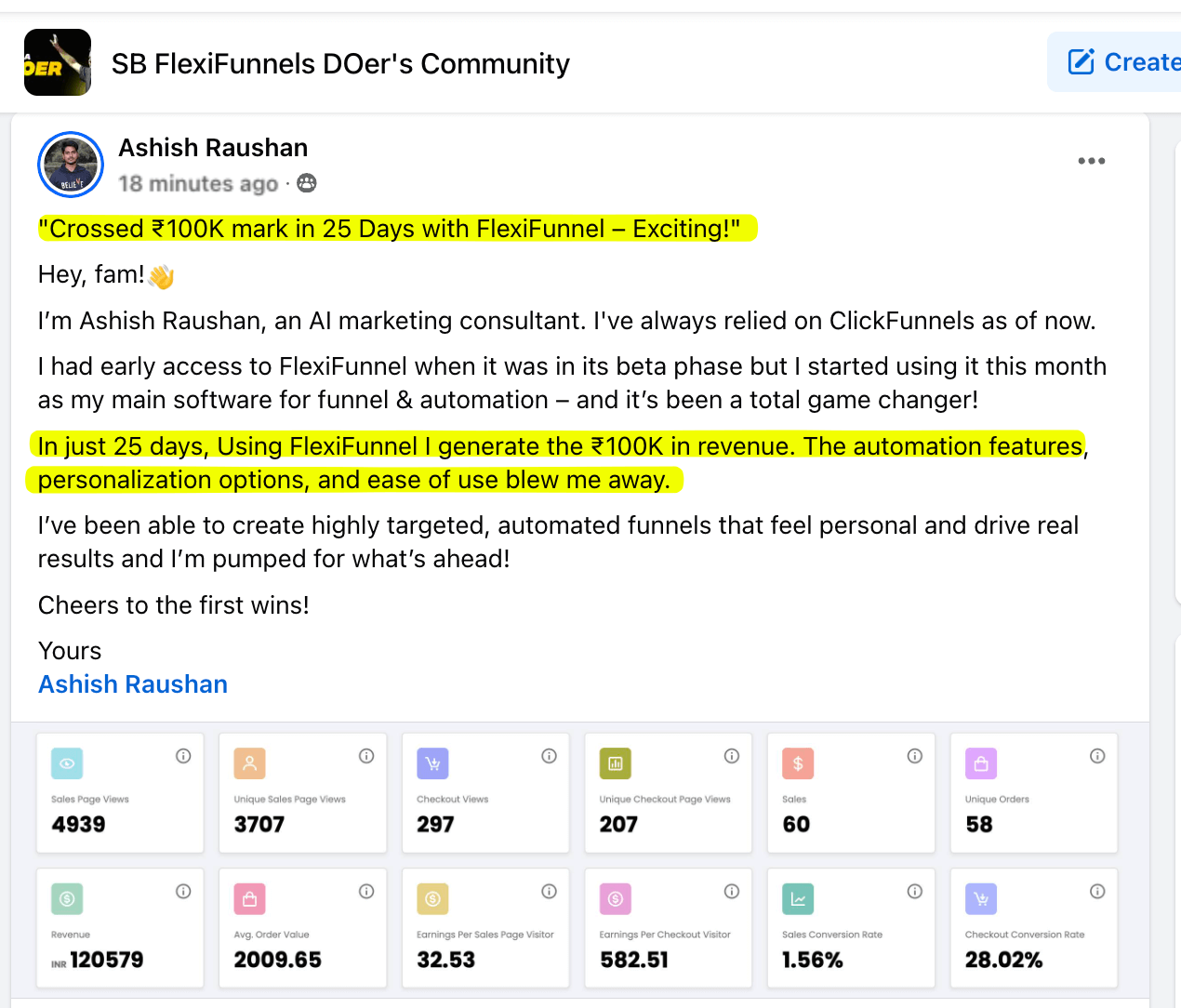 FlexiFunnels customer feedback screenshot 21