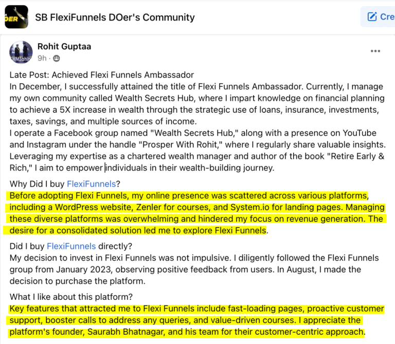 FlexiFunnels customer feedback screenshot 13