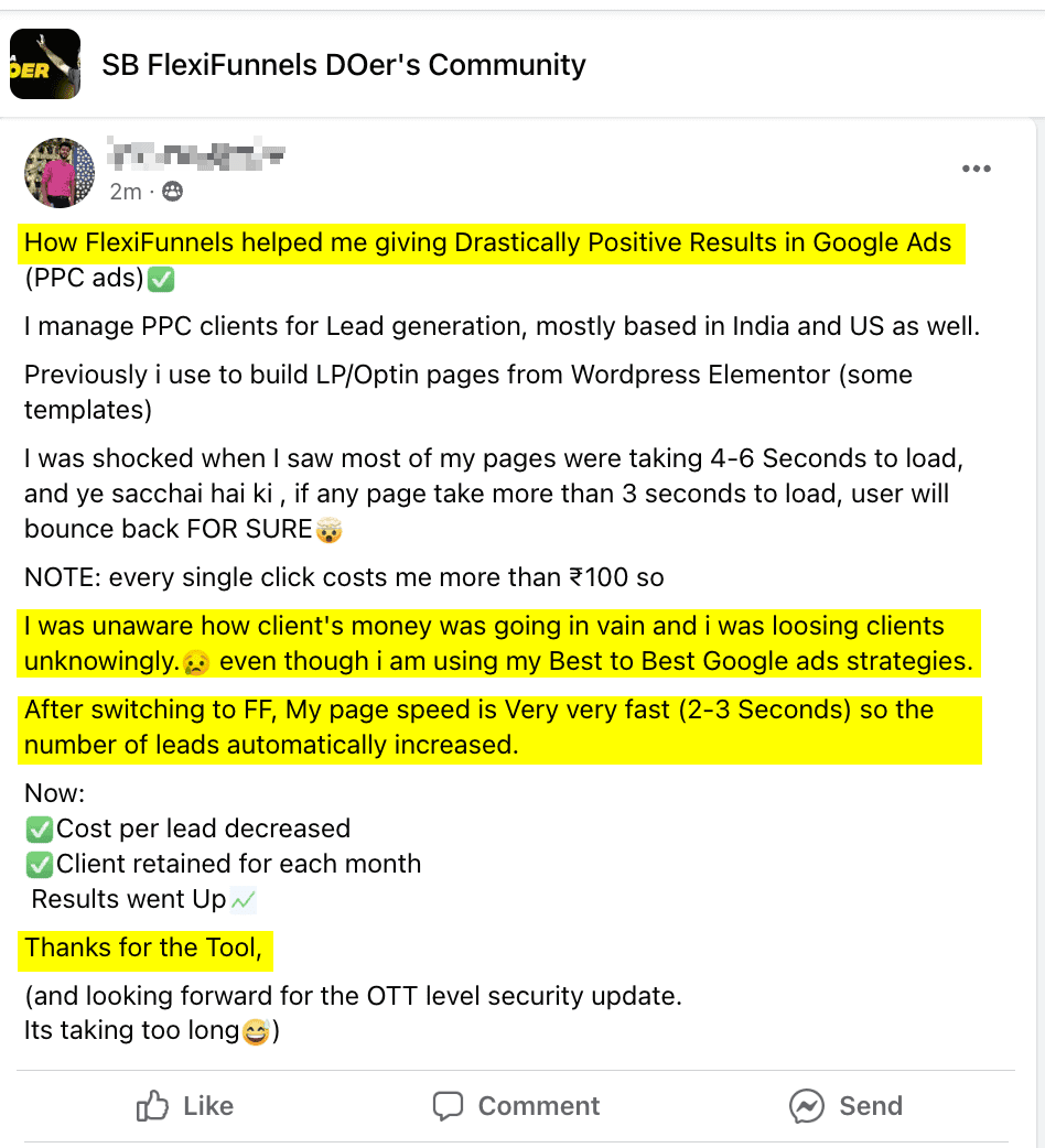 Pranav Google review of FlexiFunnels