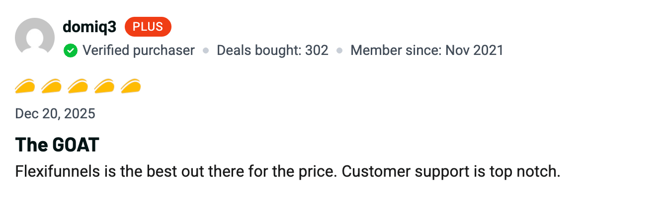 FlexiFunnels customer review screenshot