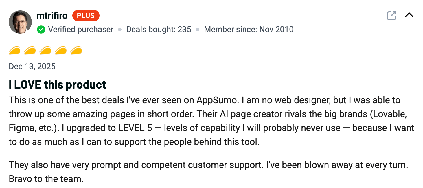 FlexiFunnels customer review screenshot