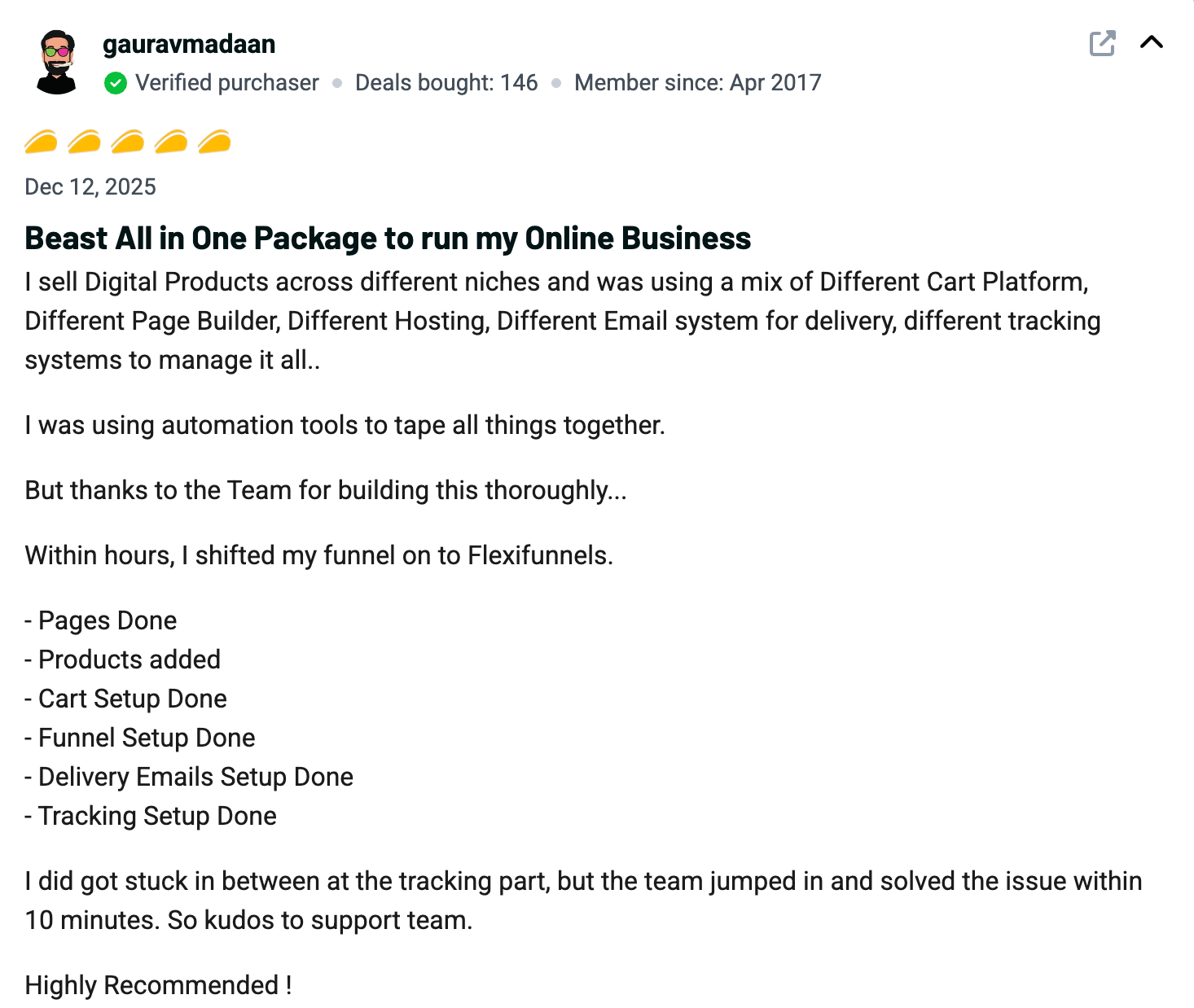 FlexiFunnels customer review screenshot