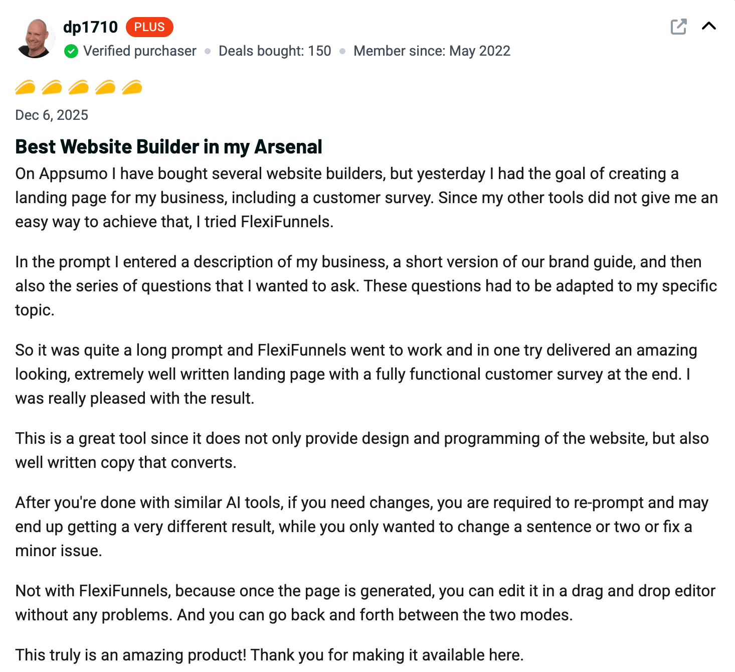 FlexiFunnels customer review screenshot