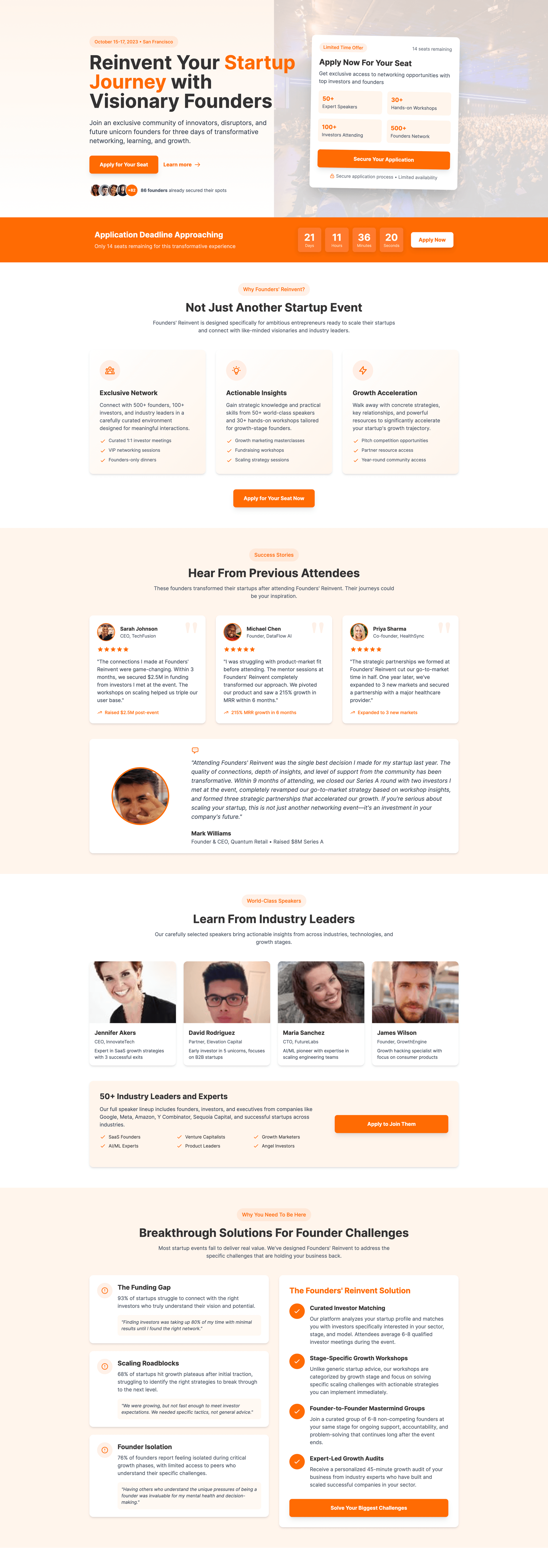 AI-generated startup founders networking event landing page