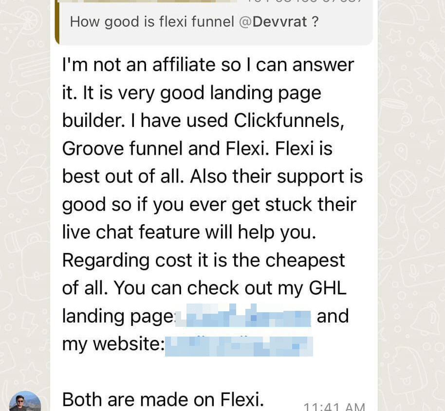 FlexiFunnels customer review screenshot